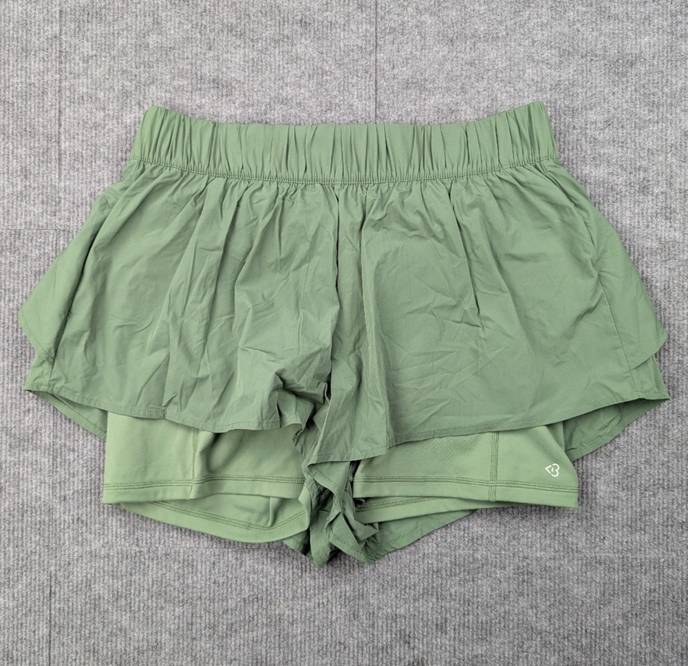 Blogilates Ruffle Shorts Womens Large Athletic Lined Training Running Green Gym